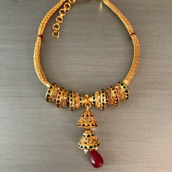AC Jewelry - Gold Red Green Jeweled Bracelet Anklet